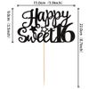 1 Pack Happy Sweet 16 Cake Topper Glitter 16th Birthday Cake Pick for Cheers to 16 Years Old 16th Birthday Party Cake Decorations Supplies Black view 2