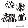 1 Pack Happy Sweet 16 Cake Topper Glitter 16th Birthday Cake Pick for Cheers to 16 Years Old 16th Birthday Party Cake Decorations Supplies Black view 3