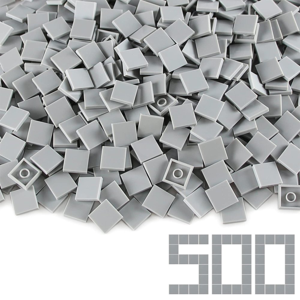 Light Bluish Gray 22 Tile 500 Parts and Pieces Flat MOC Bricks, Bulk Building Blocks for Smooth Surface Wall Floor, Toy Accessories Compatible with Major Brands