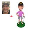 Mydedor Custom Bobble Heads Figures Male Golfer with Purple Polo T-Shirt Figurines Customized Doll, Handmade Personalized Car Dashboard Gift for Dad Businessman Coworker view 2