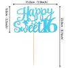 1 Pack Happy Sweet 16 Cake Topper Glitter 16th Birthday Cake Pick for Cheers to 16 Years Old 16th Birthday Party Cake Decorations Supplies Light Blue view 2