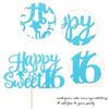 1 Pack Happy Sweet 16 Cake Topper Glitter 16th Birthday Cake Pick for Cheers to 16 Years Old 16th Birthday Party Cake Decorations Supplies Light Blue view 3