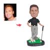 Custom Golfer Bobblehead - Personalized Cheerful Figurine for Men, Made from Your Photo, Smiling Male Golfer with Grey Pants, Handmade Clay Gift for Car Office Home Decor Collectible view 2
