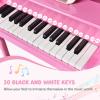 Goplus 30-Key Classical Kids Piano, Mini Grand Piano Wooden Learn-to-Play Musical Instrument Toy with Bench, Piano Lid, Music Rack, Gift for Boys Girls Aged 2+ Baby Toddler(4 Straight Leg-Pink) view 3