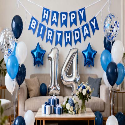 14th Birthday Party Decoration for Boys - Blue 14th Birthday Balloons, Banner, Latex Confetti, Him Son 14 Year Old Decoration Supplies
