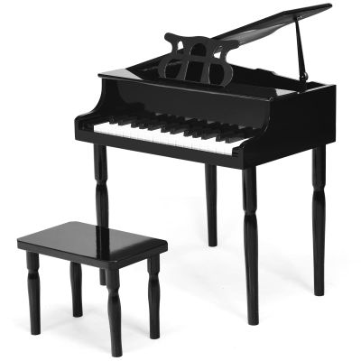 Goplus 30-Key Classical Kids Piano, Mini Grand Piano Wooden Learn-to-Play Musical Instrument Toy with Bench, Piano Lid, Music Rack, Gift for Boys Girls Aged 2+ Baby Toddler (4 Straight Leg-Black)