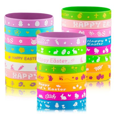 hexiaoxiao 24pcs Easter Rubber Bracelets Silicone Wristbands for Easter Party Favors Supplies Rubber Bracelets for kids&teens Gifts Easter Egg Fillers Gifts for Girls Boys Basket Stuffers Accessories