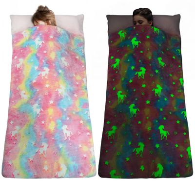 Kids Sleeping Bags, Glow in The Dark Slumber Bag for Kids, Toddler Nap Mat with Pillow and Blanket for Sleepover, Daycare, Preschool (62" x 28") (Unicorn)