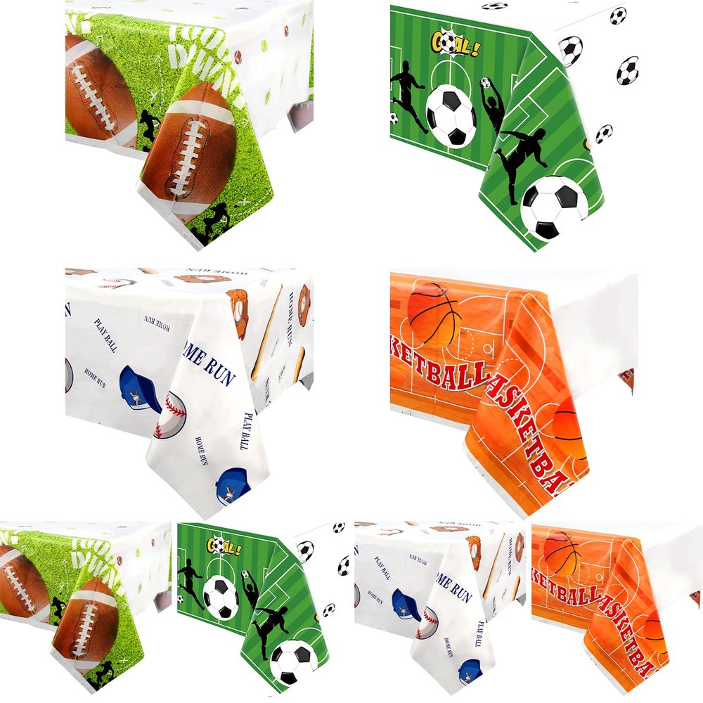 8 Pcs Sports Themed Party Decorations - Baseball Basketball Football Soccer Tablecloth for Sports Birthday Party Supplies, Superstar Ball, Fans Club, Game Day, Sports Themed Party Table Covers