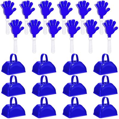 24 Pcs Cheer Cheerleader Cheerleading Items with Metal Cowbells and Hand Clappers Cheering Noise Maker for Soccer Football Basketball Game Sports Events Team Spirit Week Ball Dance Party Favors(Blue)