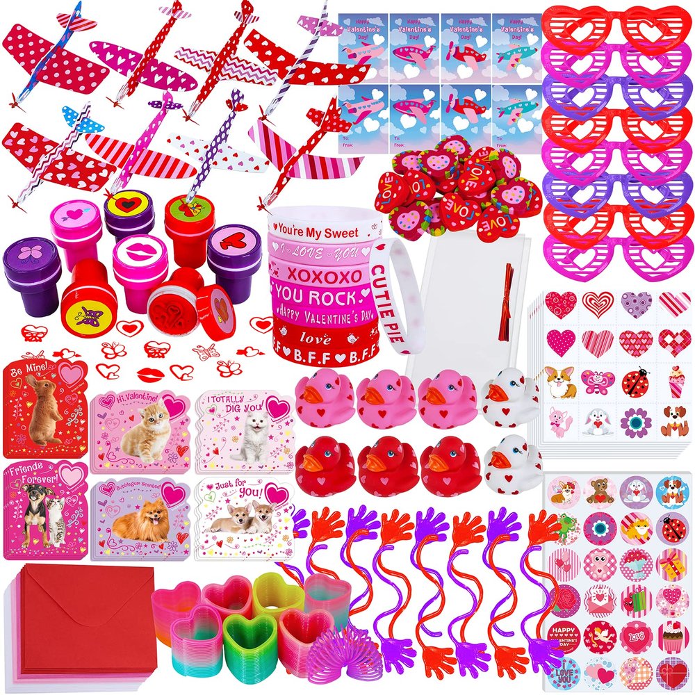 Winlyn 152 Pcs Valentine's Day Stationery Toy Assortment Set for Kids Students Party Favors Treats School Classroom Gift Exchange Goodie Bag Stuffers Prizes Rewards Bulk
