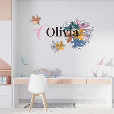 BESTDECOR4YOU Customize Girl Name On Wall Decal with Lovely Colorful Lily Flowers for Kids Rooms Nursery Decoration - Mural Flower Wall Sticker for Home Girls Room, Car and Laptop