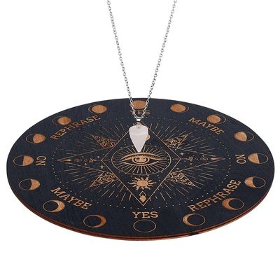 INFUNLY Witch Pendulum Board Eyes Runes Wooden Dowsing Planchette Board 7.9" Metaphysical Message Board with Pendulum Crystal Necklace for Beginners, Witchcraft Altar Supplies