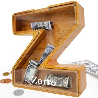 Custom 12" Extra Large Wooden Piggy Bank (Laser Engraved Name), Personalized Piggy Bank for Kids Boys Girls, Alphabet Coin Bank Money Savings Box, Perfect Christmas/Birthday Gift for Grandkids(Z)