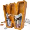 Custom 12" Extra Large Wooden Piggy Bank (Laser Engraved Name), Personalized Piggy Bank for Kids Boys Girls, Alphabet Coin Bank Money Savings Box, Perfect Christmas/Birthday Gift for Grandkids(W) view 1