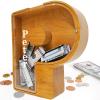 Custom 12" Extra Large Wooden Piggy Bank (Laser Engraved Name), Personalized Piggy Bank for Kids Boys Girls, Alphabet Coin Bank Money Savings Box, Perfect Christmas/Birthday Gift for Grandkids(P) view 1