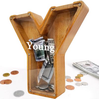 Custom 12" Extra Large Wooden Piggy Bank (Laser Engraved Name), Personalized Piggy Bank for Kids Boys Girls, Alphabet Coin Bank Money Savings Box, Perfect Christmas/Birthday Gift for Grandkids(Y)