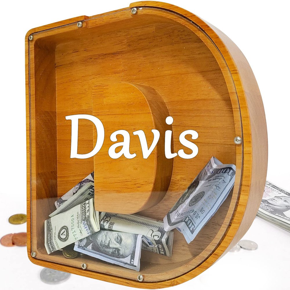 Custom 12" Extra Large Wooden Piggy Bank (Laser Engraved Name), Personalized Piggy Bank for Kids Boys Girls, Alphabet Coin Bank Money Savings Box, Perfect Christmas/Birthday Gift for Grandkids(D)