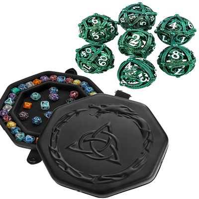 Premium Celtic Knot Dice Tray and Green Hollow orb dice