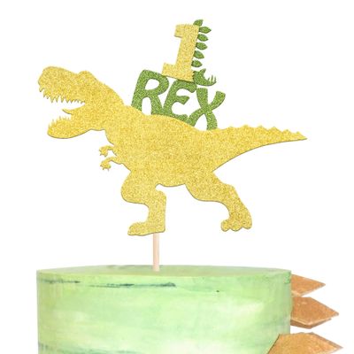 1 Pack Dinosaur 1st Rex Happy Birthday Cake Topper Glitter First Cake Pick Baby Shower 1st Birthday Dinosaur Theme Party Cake Decorations Supplies Gold