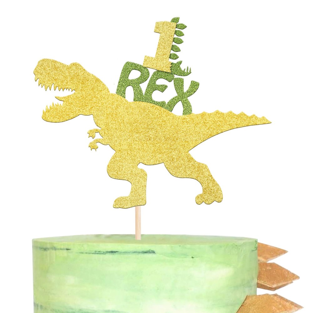 1 Pack Dinosaur 1st Rex Happy Birthday Cake Topper Glitter First Cake Pick Baby Shower 1st Birthday Dinosaur Theme Party Cake Decorations Supplies Gold