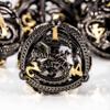Hollow orb dice (Black Gold) and DND Celtic Knot Dice Tray view 2