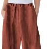 Maiyifu-GJ Women's Printed Linen Wide Leg Pants Summer Elastic Waist Beach Harem Trousers Lightweight Cropped Bottoms Pants (Brown,X-Large) view 2