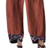 Maiyifu-GJ Women's Printed Linen Wide Leg Pants Summer Elastic Waist Beach Harem Trousers Lightweight Cropped Bottoms Pants (Brown,X-Large) view 3