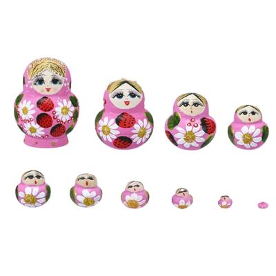 OLOTU 10 Pc Nesting Russian Doll Strawberry Flower and Girl Hand Painting Pattern Wood Traditional Matryoshk Baboushka Nesting Dolls