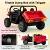 Costzon Ride On Dump Truck with Remote Control, 12V Electric Kids UTV w/Electric Dump Bed, Rocking Function, Shovel, 4 Spring Suspensions, Wireless Design, 2-Seater Ride on Car Gift for Kids (Red) view 2