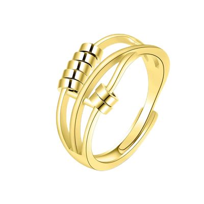 LIOYSIUT 925 silver anti-anxiety ring gadget ring for women and men anxiety ring rotating finger ring with beads for anxiety sufferers rotating ring (Golden)