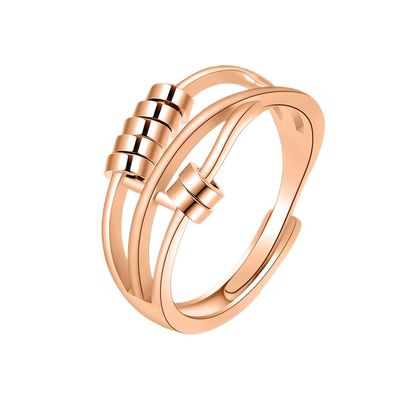 LIOYSIUT 925 silver anti-anxiety ring gadget ring for women and men anxiety ring rotating finger ring with beads for anxiety sufferers rotating ring (Rose Gold)