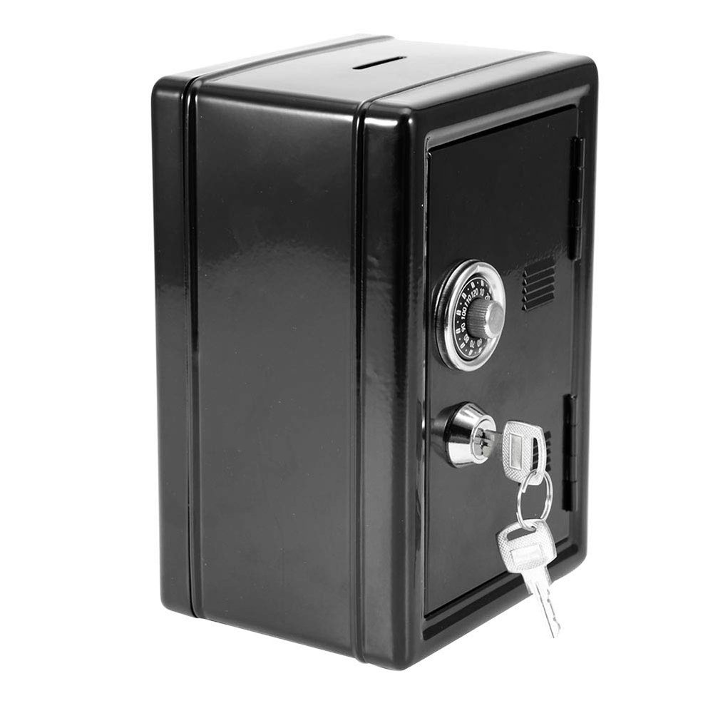 Beufee Digital Money Box, Mini Savings Piggy Banks Stainless Steel Piggy Bank Money Box Digital Cash Coin Jar Mini Cute Money Bank with 2 Key(Black)