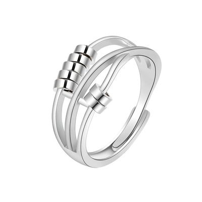 LIOYSIUT 925 silver anti-anxiety ring gadget ring for women and men anxiety ring rotating finger ring with beads for anxiety sufferers rotating ring (Platinum)