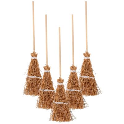 ibasenice Mini Hand-Woven Broom Dollhouse Decor 1 12 Scale Miniature Broom Props for Halloween Christmas Home Garden Decoration