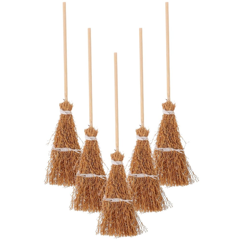 ibasenice Mini Hand-Woven Broom Dollhouse Decor 1 12 Scale Miniature Broom Props for Halloween Christmas Home Garden Decoration