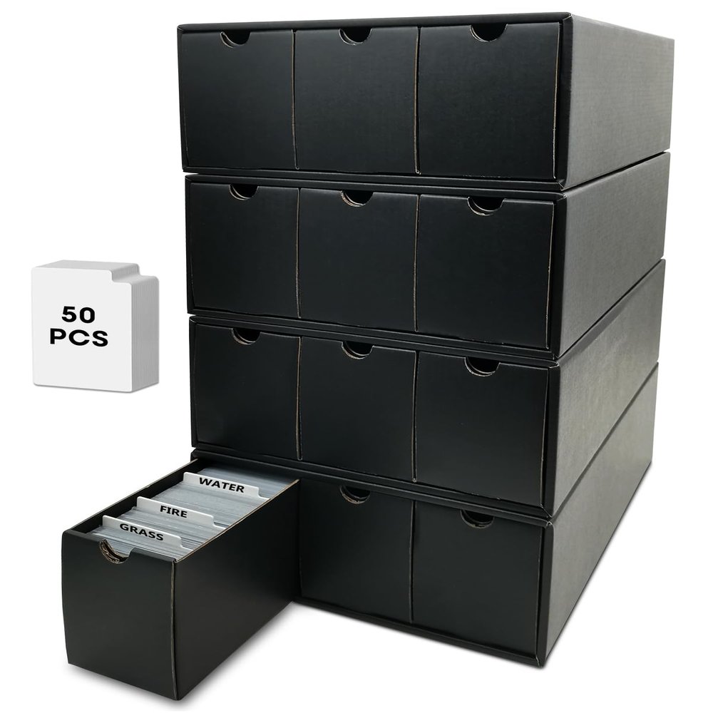 Fageverld Trading Card Storage Box, Collector Cardboard Card Box with 50 Dividers for MTG TCG Magic Baseball Sports Cards Collection, 12 Drawers