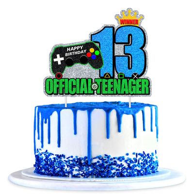 1Pcs Video Game 13th Official Teenager Cake Topper - 13 Years Old Birthday Decorations Video Game Cake Pick Gamepad Cake Topper for Gamer's Birthday Party Supplies 13th Cake Decorations Topper.