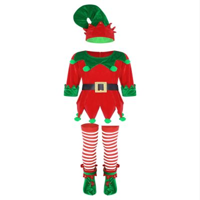 Aislor Kids Christmas Elf Costume Set Girls Boys Elf Fancy Dress Up Festive Party Santa's Suit with Elf Hat Shoes Belt Red 7-8 Years