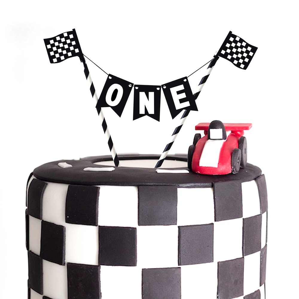 Race Flag Cake Topper - Race Car First Birthday Party Decorations,Racing Themed Birthday. Fast One Birthday Party Supplies (RACE FLAG CT)