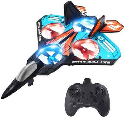 Foam RC Plane Drone for Kids, Remote Control Airplane Fighter Jet with LED Light, Auto Hover, 360Flip, 2 Batteries (16 Mins Flight), Easy to Fly for Beginners