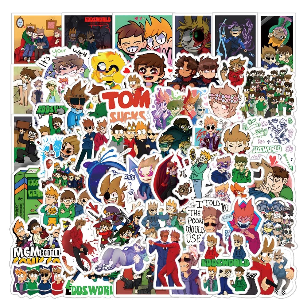 62Pcs Eddsworld Anime Game Stickers Pack, Manga Poster Cartoon Vinyl Waterproof for Water Bottle,Laptop,Phone,Skateboard,Scrapbooking,Journaling Choice for Party Favor Supply