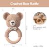 WOODEN TEETHER Baby Rattle, Shaker Toy,Crochet Baby Rattle, Crochet Baby Toys, Organic Wooden Newborn Toys, Newborn Animal Rattle ToysKnitted Stuffed Animals Gifts for Baby, Kahki Bear view 4