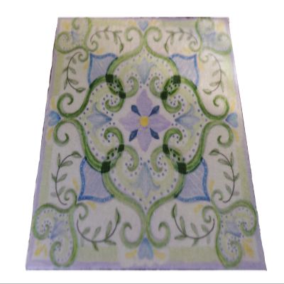 112 Scale Square Shape Miniature Dollhouse Rug Light Blue Olive Leaves Beautiful Design