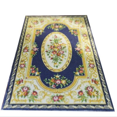 112 Scale Miniature Dollhouse Rug Beautiful Victorian Design Navy Blue Theme Floral Bundle