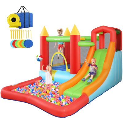 DREAMVAN Inflatable Bounce House with Blower, Bouncy Castle/Waterslide & Pool for Wet Dry Combo, Fun Bounce Area with Basketball Hoop Jumping Castle for Kids 3-10 Backyard
