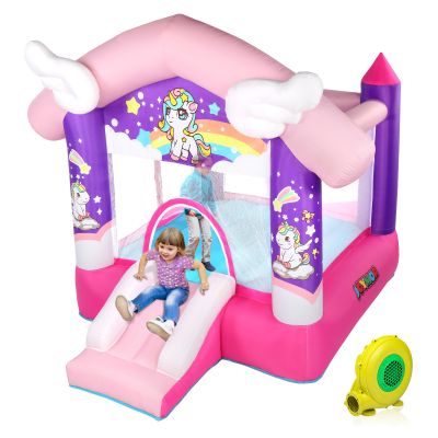 JOYMOR Pink Inflatable Bounce House with Slide, Unicorn Theme Princess, for Girls Outdoor and Indoor Use, Pink Bounce House for Kids 3-6 (Blower Included)