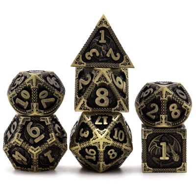 PJOY D&D Dice Set Dragon Metal DND Dice Set Antique Bronze with Case for RPG Role Playing Games Compatible with Dungeons and Dragons Gift TTRPG