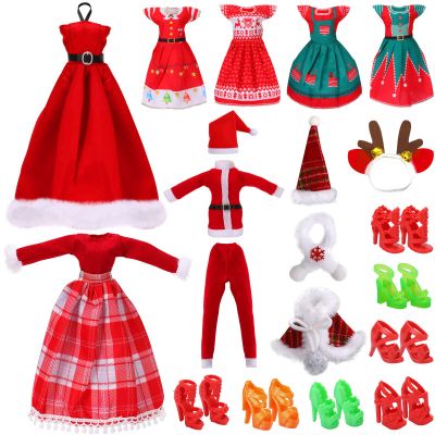 JANYUN Christmas Doll Clothes and Accessories,Doll Clothes Sets Party Dresses Outfits Xmas Gift Costumes Doll Shoes for Christmas Party Favors Girl Gift(Dolls not Included)