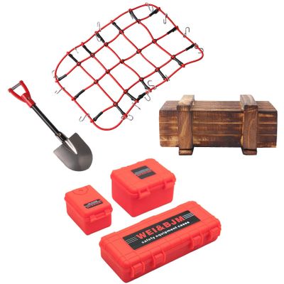 6pcs RC Simulation Decoration Accessories, Luggage Case, Luggage Net, Wood Box for 1/10 RC Crawler Car TRX4 Axial SCX10 D90 90046 CC01 D110